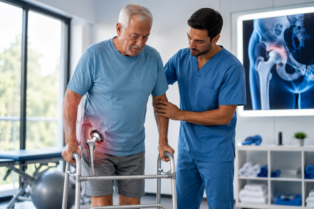 Hip replacement Jagadhari patient recovering after robotic hip replacement surgery with physiotherapy support