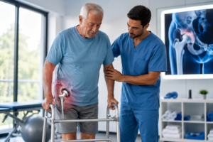 Hip replacement Jagadhari patient recovering after robotic hip replacement surgery with physiotherapy support