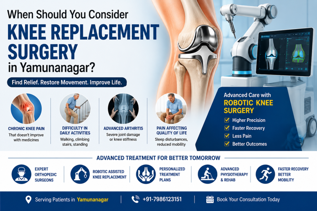 Knee replacement Yamunanagar patient receiving advanced robotic knee surgery treatment for chronic knee pain and arthritis relief.