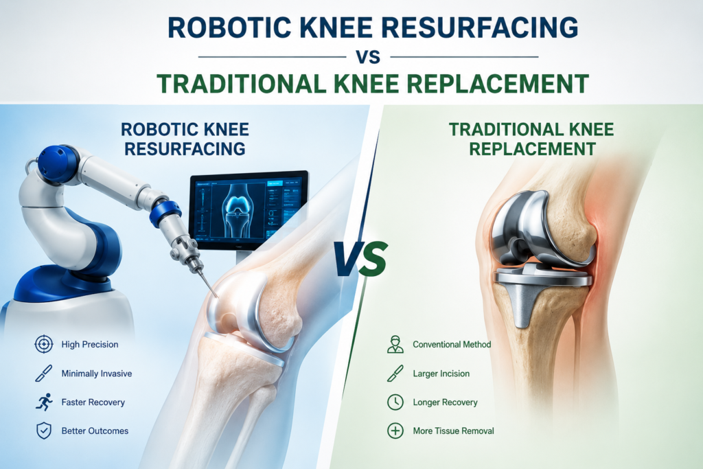 Robotic knee replacement Srinagar and robotic knee resurfacing Srinagar advanced orthopedic surgery comparison